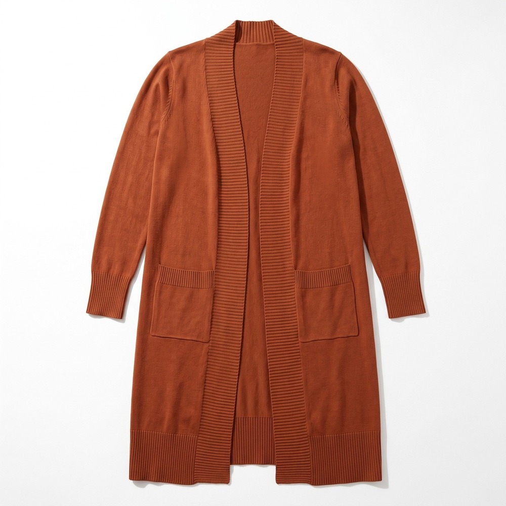 JJ Perfection M Rust Open Duster Cardigan Womens Pockets Boho Casual Sweater